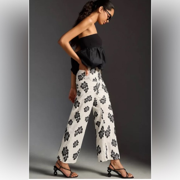 Anthropologie Pants - 🆕 Anthropologie | Mauve The Colette Cropped Embroidered Floral Wide Leg Pants